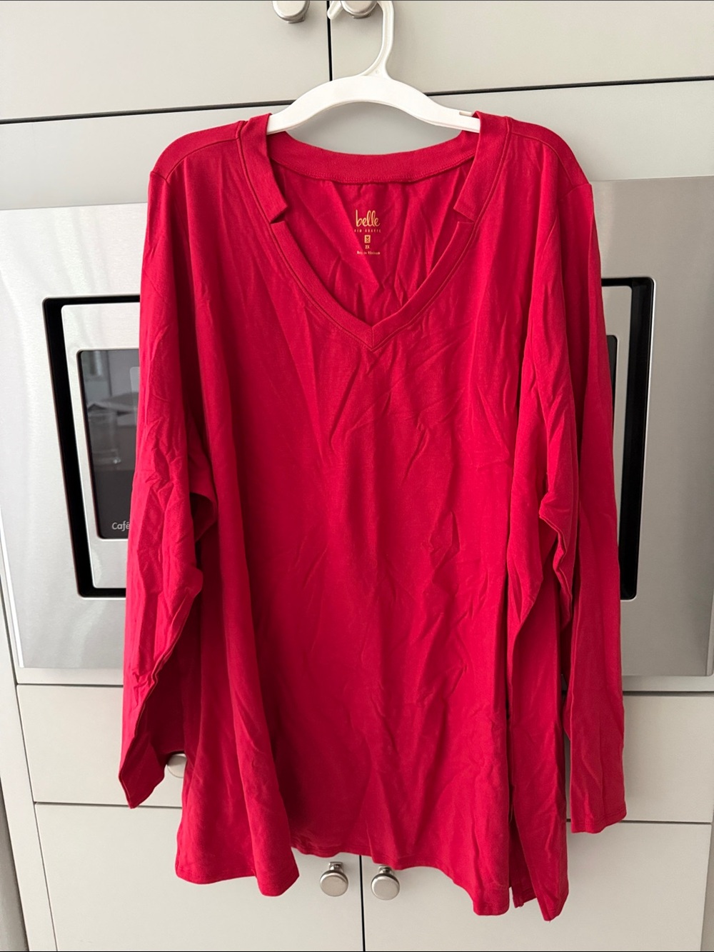 Elle Bright Red V-Neck Long Sleeve Tee